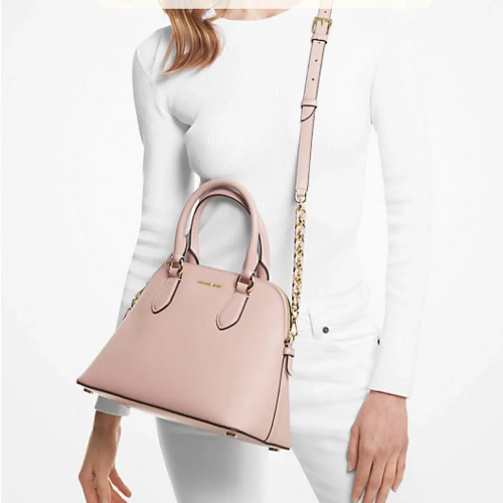MICHAEL KORS VERONICA MEDIUM DOME Saffiano Leather SATCHEL SOFT PINK COL…
